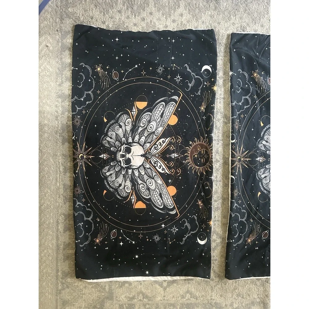 Celestial Black‎ Skull Butterfly Dark Whimsical Pillow Case Set Mystical Sleep